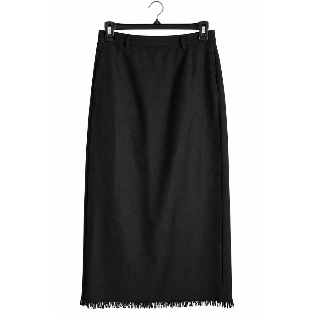 Eddie Bauer Black Wool Blend Maxi Skirt 6 Fringe Hem Lined Dark Academia